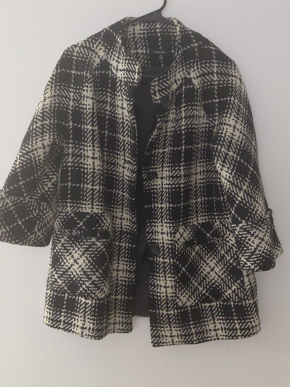 Rafaella Black and White Plaid Pea Coat - Picture 3 of 10